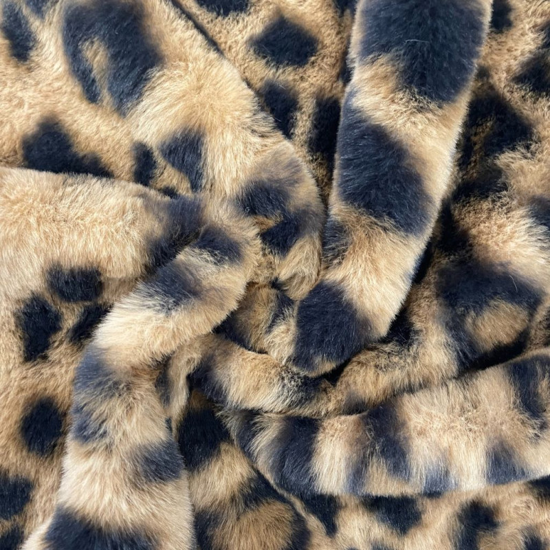 Printed Faux Rabbit Fur LEOPARD Caramel / Black